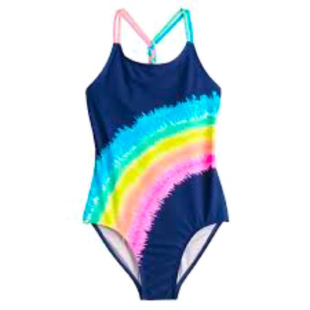 So Girls Bright Rainbow Tie Dye One Piece Bathing Suit! NWT Size 14